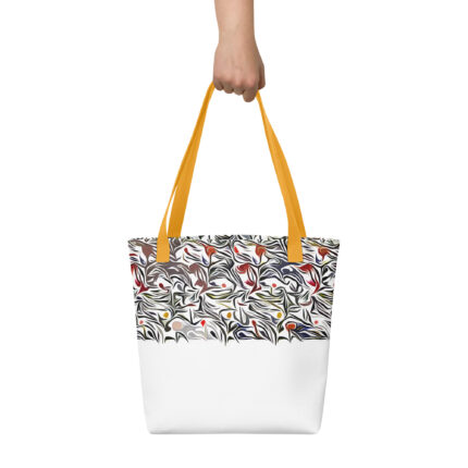 White & Black Floral Tote Bag